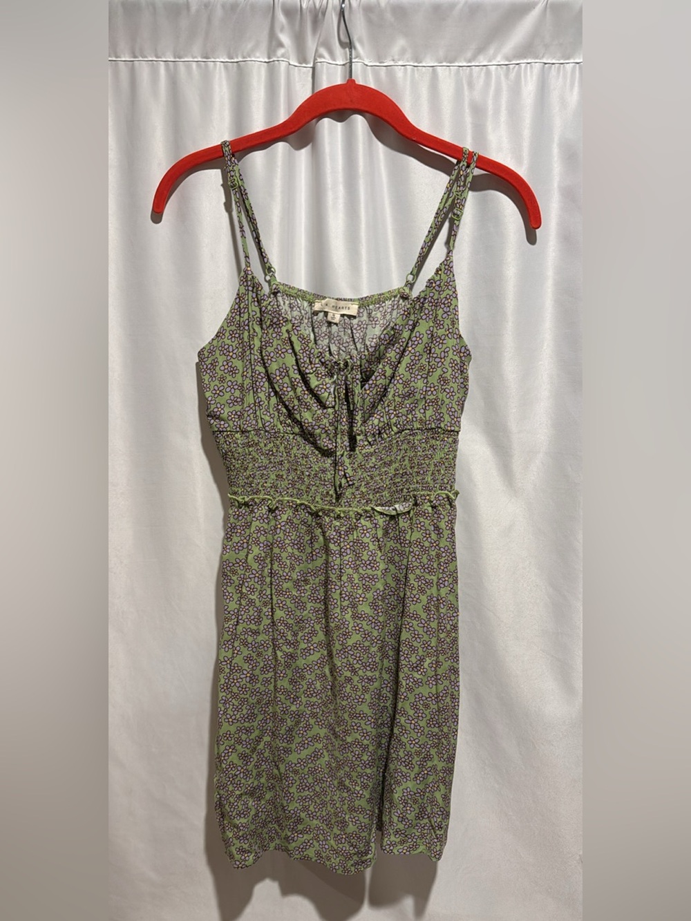 La Hearts Light Green Floral Smocked Mini Dress
